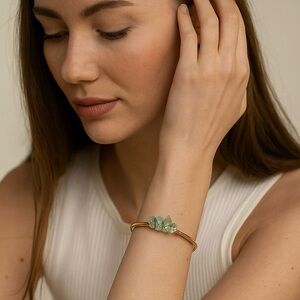 Aquamarine Quartz & Gold 3 Stone Bangle Bracelet